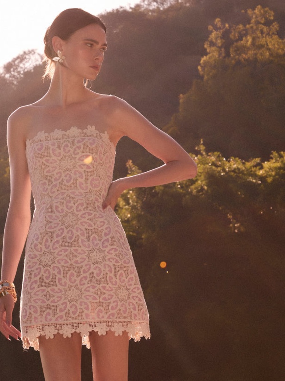 Helsi Elodie Strapless Mini Dress in Pink/ Ivory Size XS wedding Dress